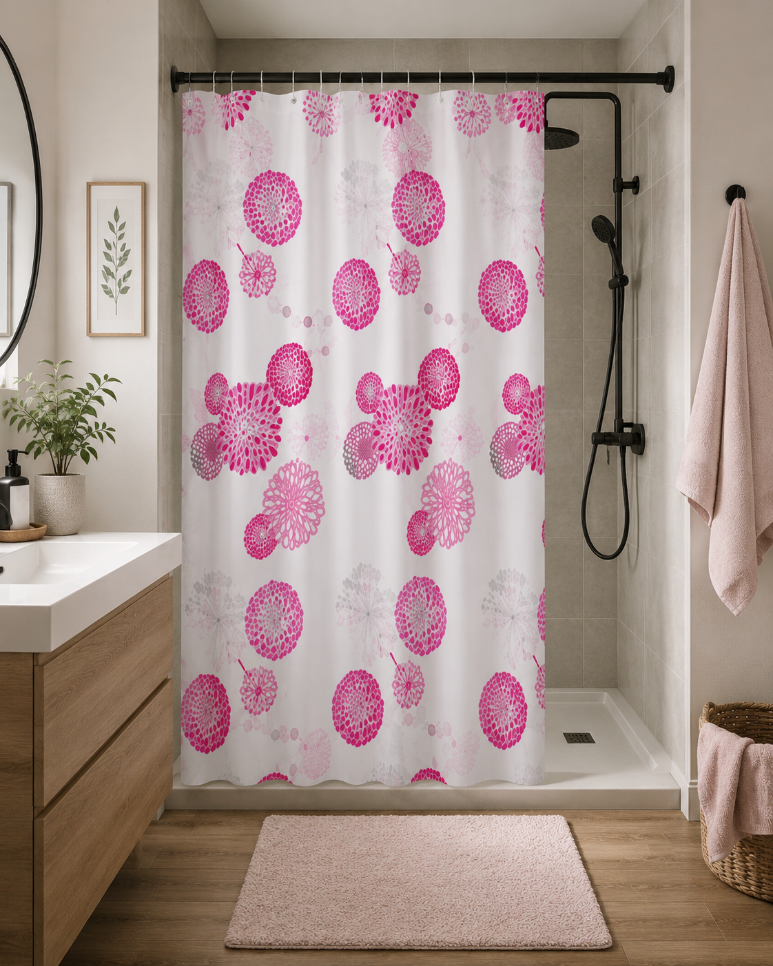 Rideau de douche floral imperméable