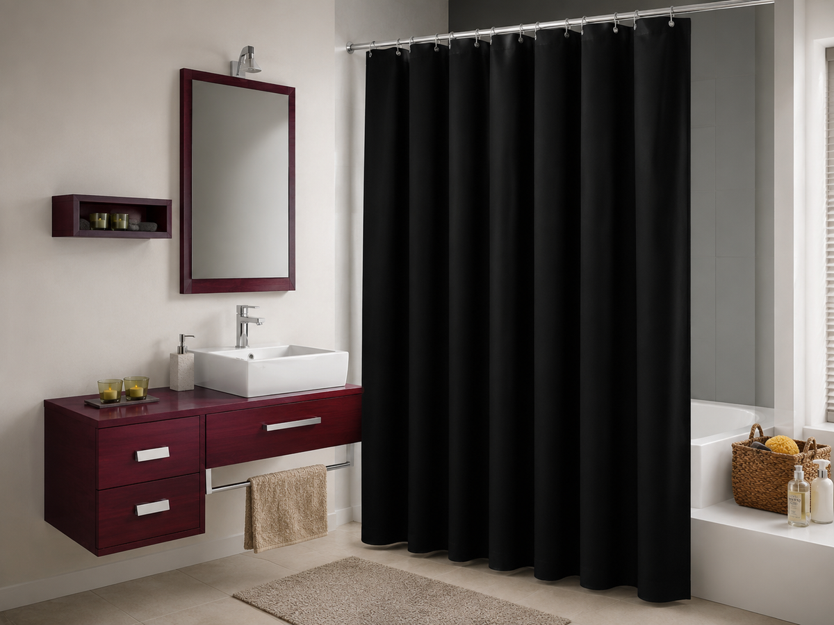 Rideau de douche noir imperméable en polyester