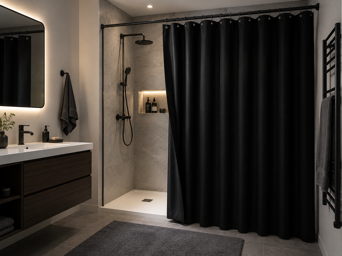Rideau de douche noir imperméable en polyester