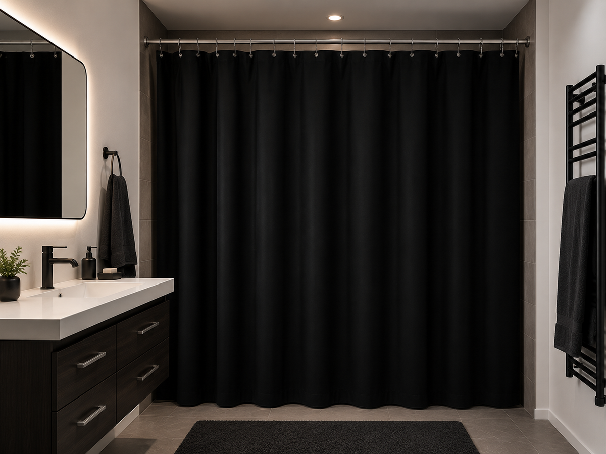 Rideau de douche noir imperméable en polyester