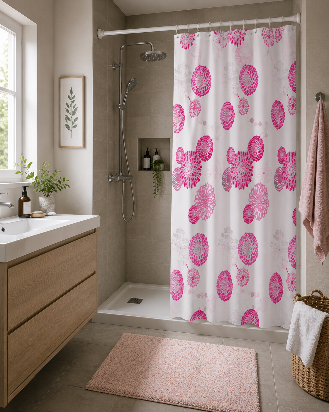Rideau de douche floral imperméable