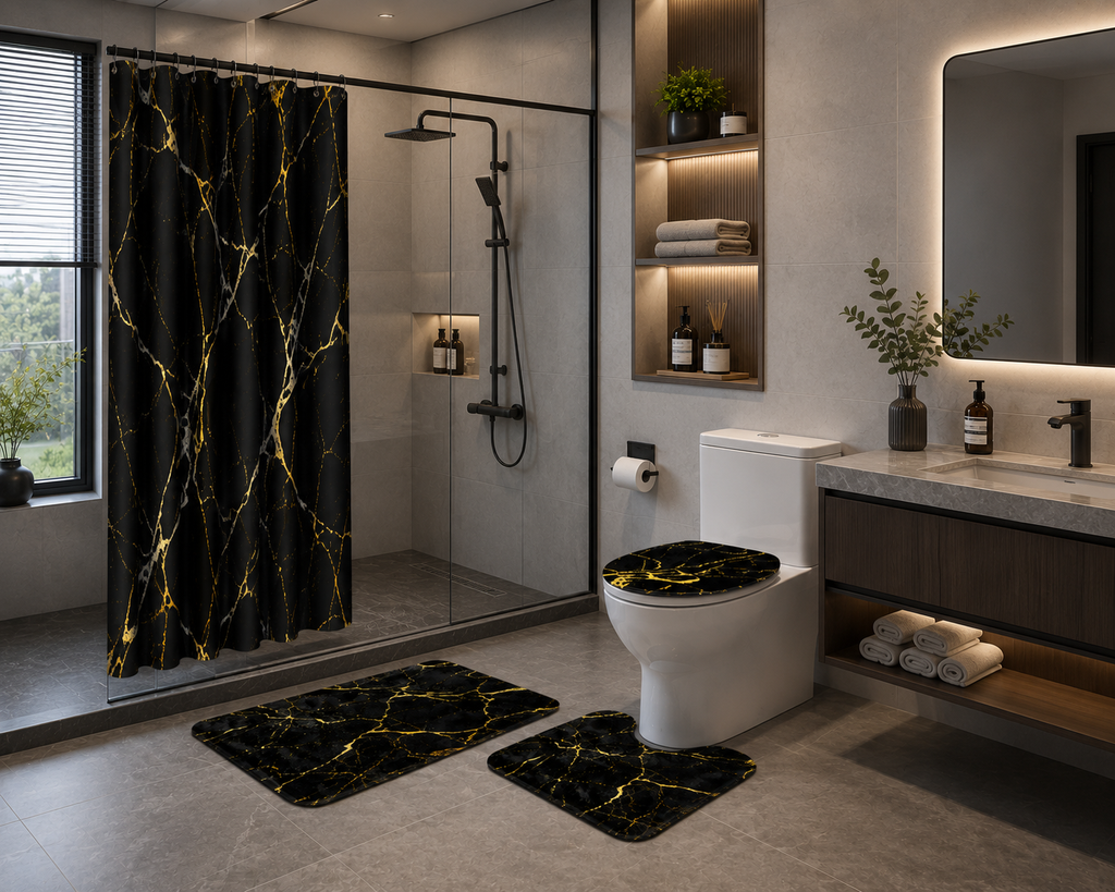 Ensemble de Salle de Bain Effet Marbre 4 Pièces