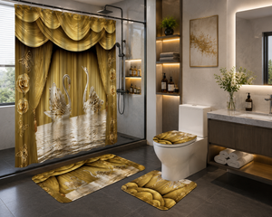 Ensemble de Salle de Bain Cygnes Dorés 4 Pièces
