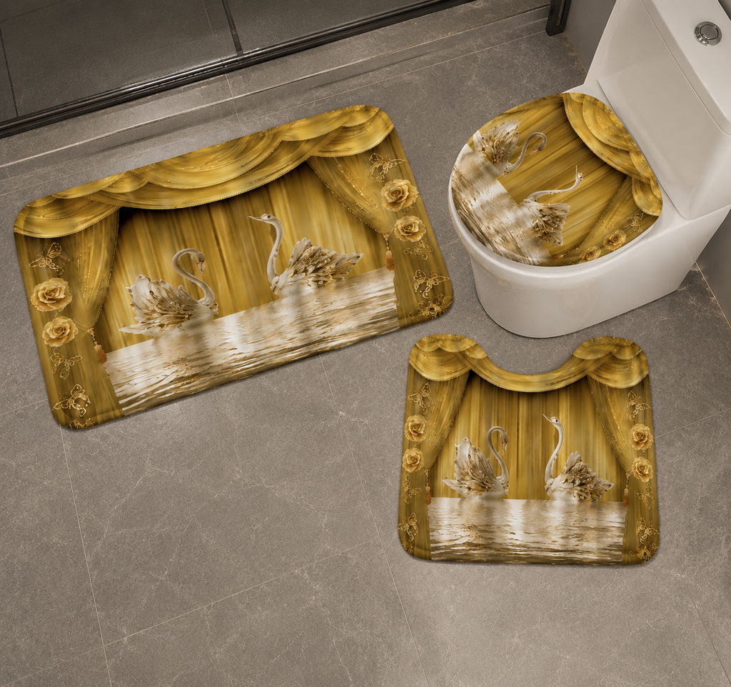 Ensemble de Salle de Bain Cygnes Dorés 4 Pièces