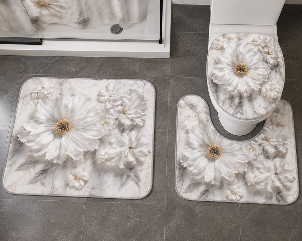 Ensemble de Salle de Bain Motif Floral 4 Pièces