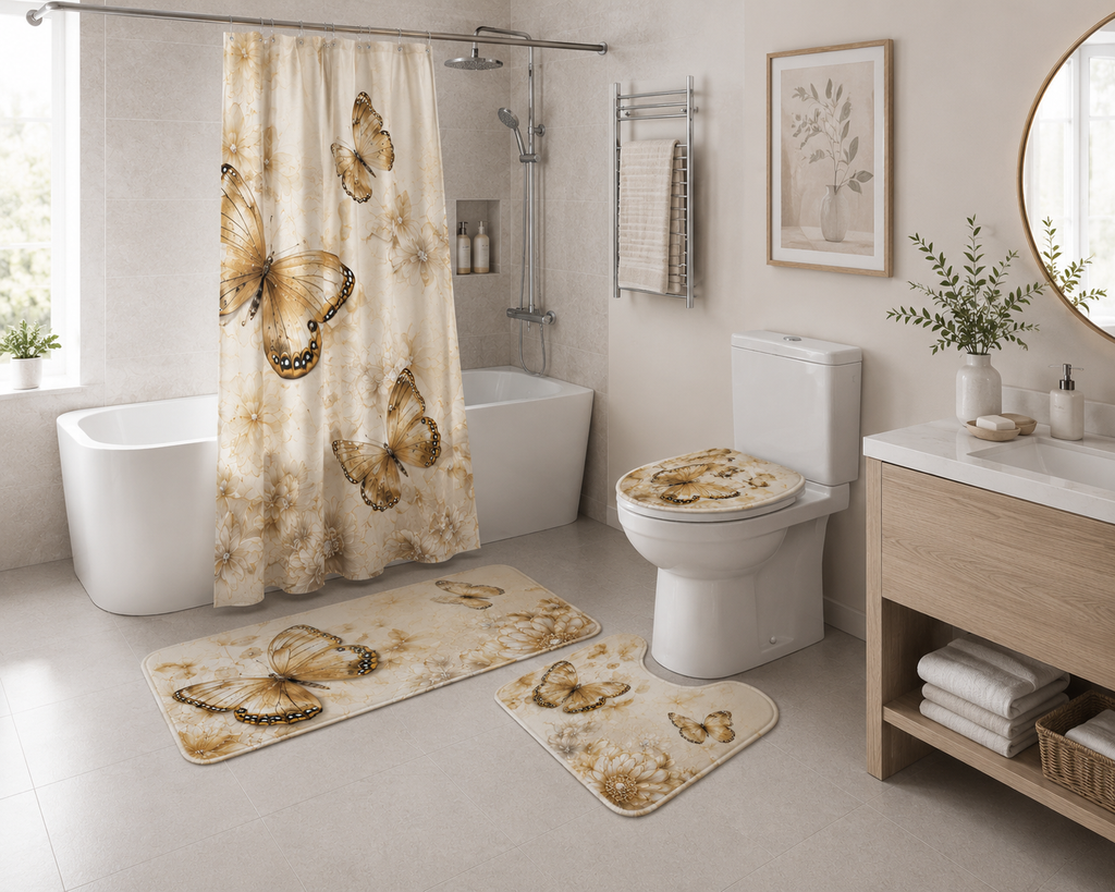 Ensemble de Salle de Bain Papillons 4 Pièces